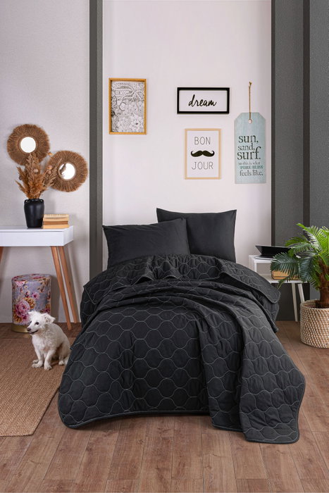 L'essentiel linge de maison Juego de colcha individual Solid - Black L'essentiel linge de maison Juego de colcha individual Solid - Black